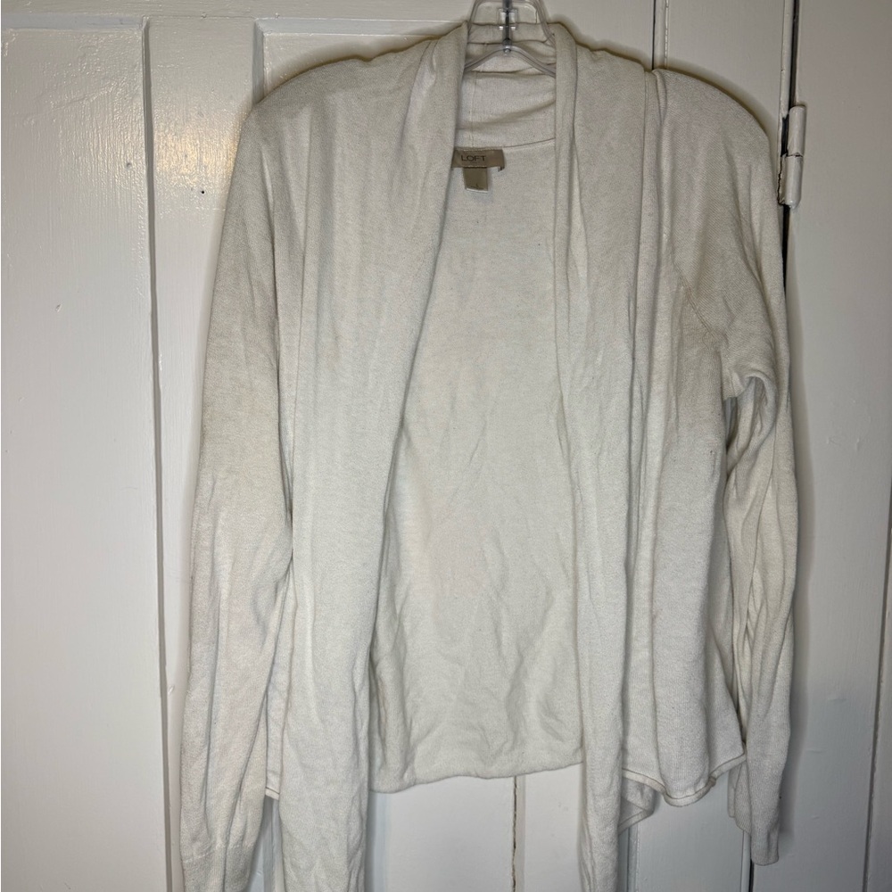 LOFT Cream Open Front Cardigan